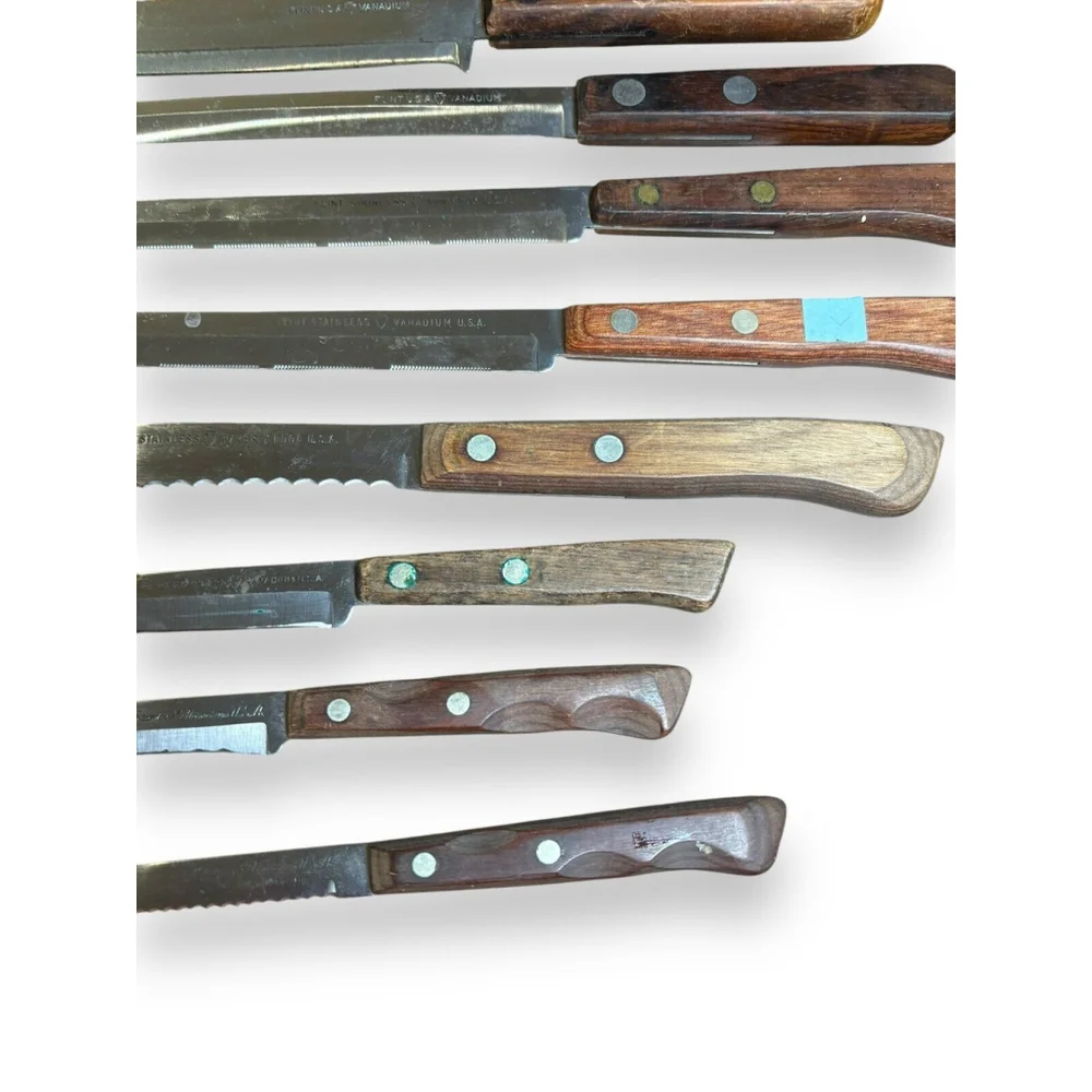 VTG Assorted Flint Arrowhead Knifes Lot of 8 Vanadium USA Wood Handles Rare